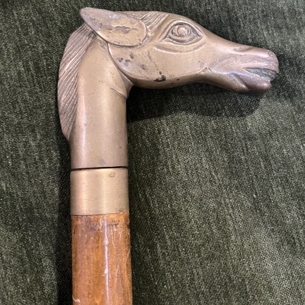 Mid-century solid brass equestrian cane Horse Hea… - image 4